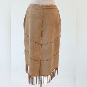 Robert Louis Suede Leather Fringe Crochet Assymetric Skirt Medium Cowgirl
